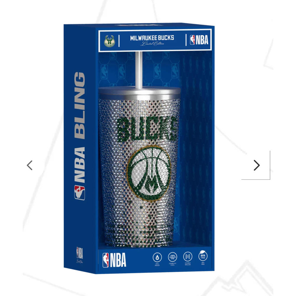 Milwaukee Bucks NBA Bling Tumbler with Straw Fan Cup NIB